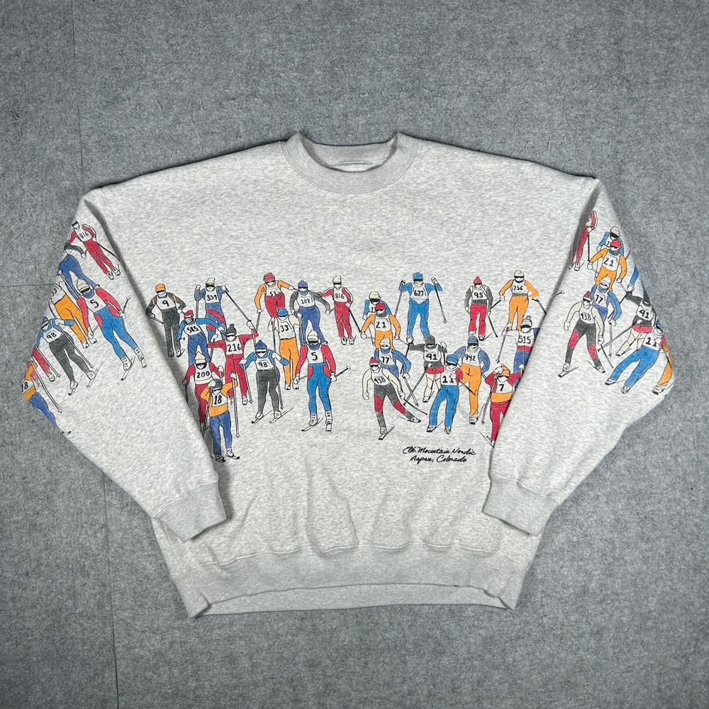 Abercrombie & Fitch Sweatshirt Mens L Gray Aspen Colorado Ski Graphic Crewneck